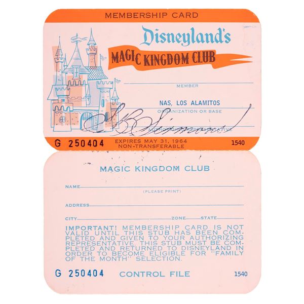 A Disneyland's Magic Kingdom Club Membership Card.