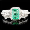 Image 2 : Emerald and Diamond Ring in 18K Gold, 1.51ctw