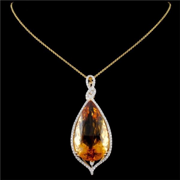 41.37ct Citrine & 1.05ctw Diam Pendant in 14K Gold