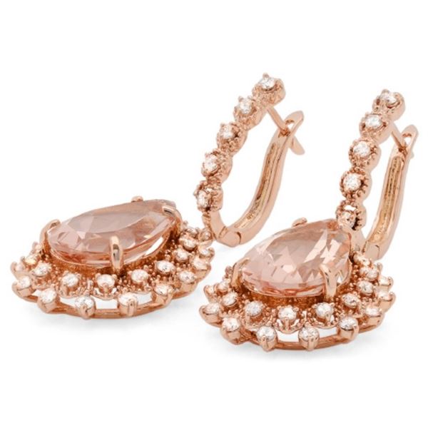 12.00ct Morganite & 1.90ct Diam Earrings in 14K Go