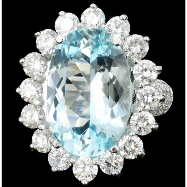 8.79ct Paraiba & 3.05ct Diam Ring - 14K White Gold