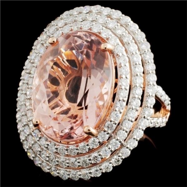 14K Gold Ring with 9.77ct Morganite and 1.79ct Dia