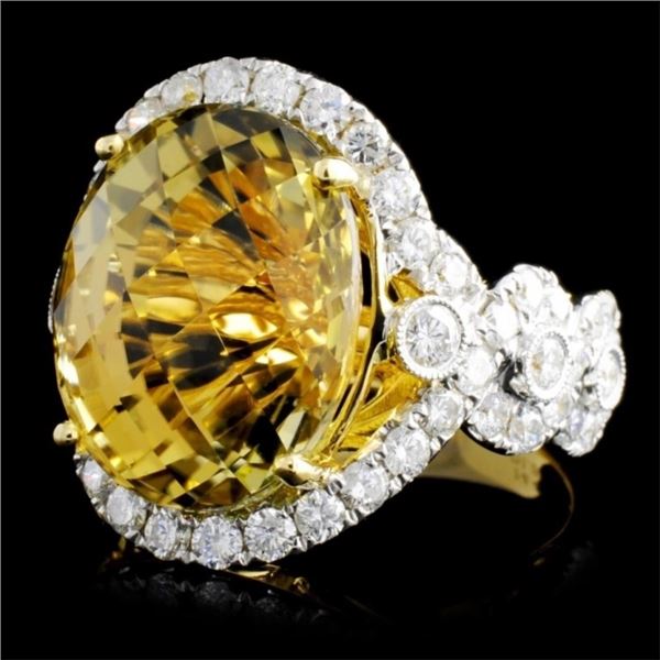 18K Gold Tourmaline 14.45ct & Diamond Ring 1.84ctw