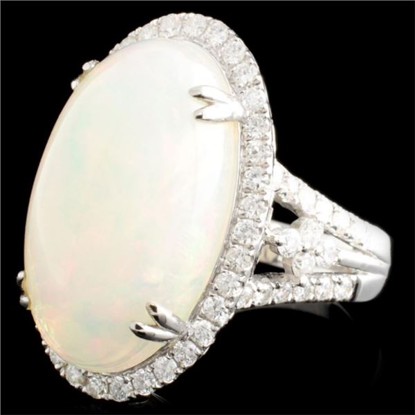 14K Gold Ring: 7.37ct Opal, 0.99ctw Diamonds