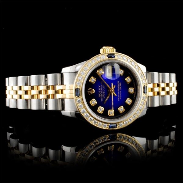 18K & SS Rolex DateJust Diamond 1ct Blue Vignet