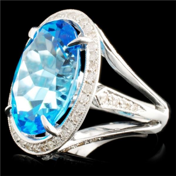 18K Gold Ring: 14.85ct Topaz & 0.66ctw Diam