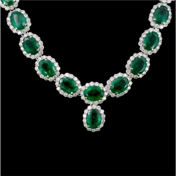 41.47ct Emerald & 10.92ct Diam Necklace 14K Gold