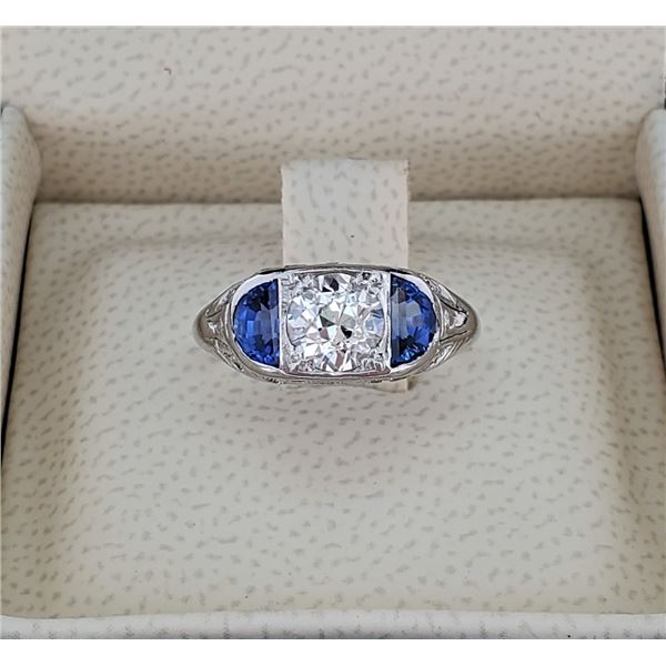 Platinum 1.11ctw Diamond & 0.60ct Sapphire Ring