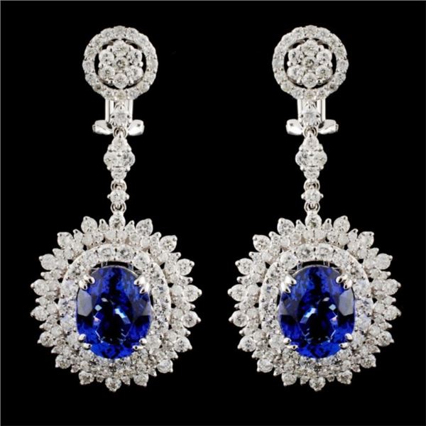 18K Gold 7.50ctw Tanzanite & 4.58ctw Diamond Earri