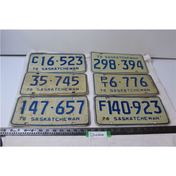 (6) Saskatchewan License Plates 1976, 1972