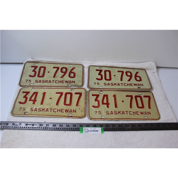 (2) Pairs of Saskatchewan License Plates 1975