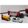 Image 2 : (8) Die Cast Vehicles: (4) Cab-Over Semi's w/Trailers, Cement Truck, Jetsons Pick-up Truck, Misc.