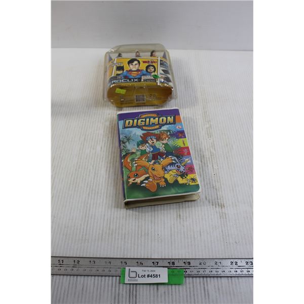 Heroclix Superman Figurines - Sealed, Digimon VHS Tape