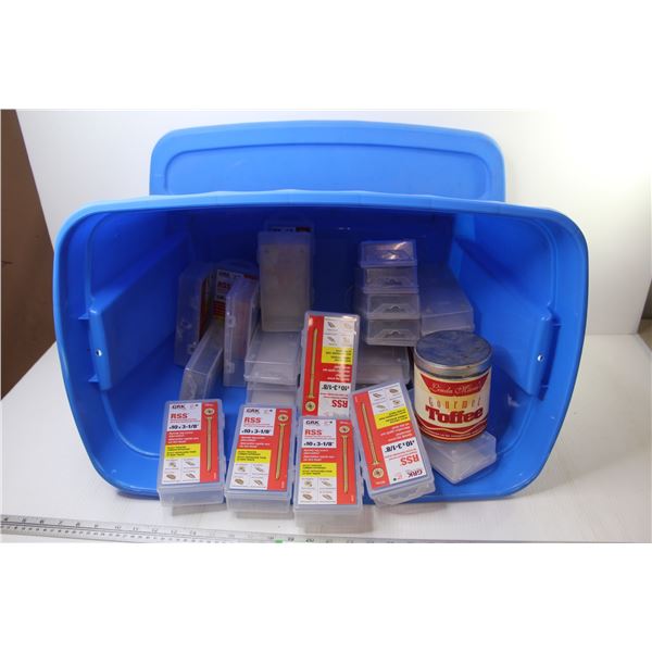 * Large Assortment of Plastic Storage Containers, Collector Tin, Storage Tote With Lid