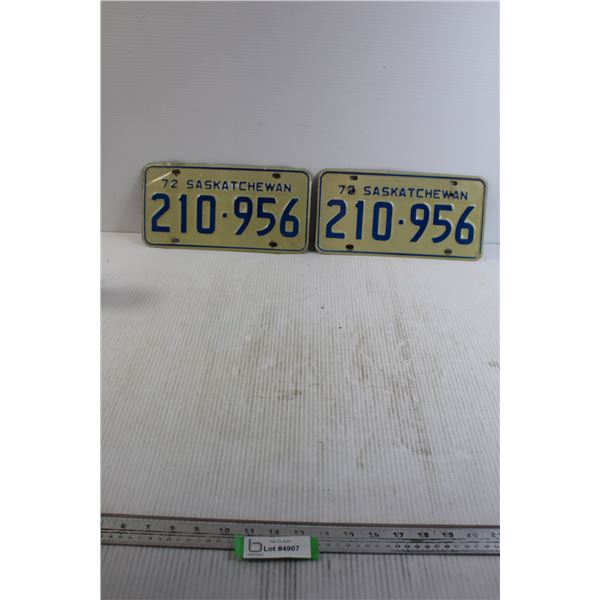 Pair of Saskatchewan 1972 License Plates