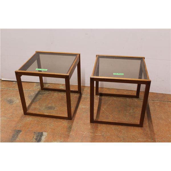 * (2) Glass Top End Tables - Each 18" x 18" x 18"