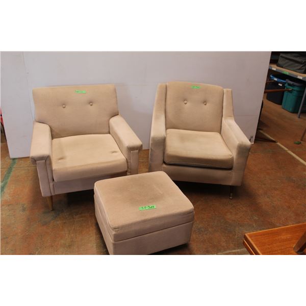 * (2) Arm Chairs, Matching Footstool