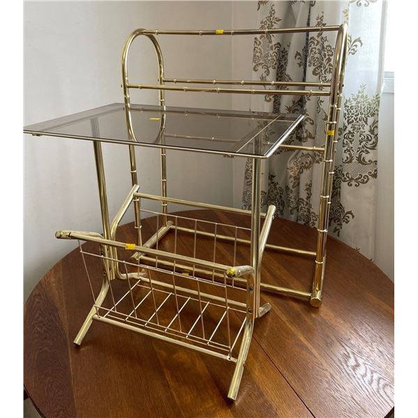 Assorted Collection Of Gold Vintage Decor - Blanket Rack & Magazine Table With Glass Top