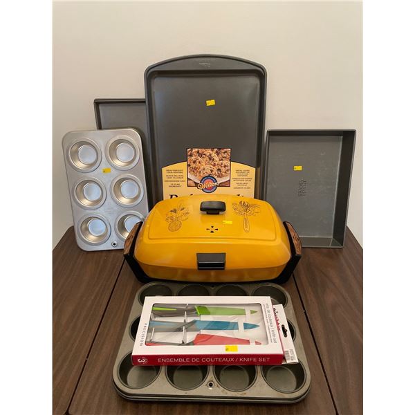 Assorted Collection Of New & Used Kitchenware - Vintage Electric Frying Pan, Baking Sheets & More