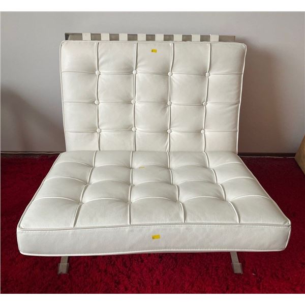 Vintage White Leather Barcelona Chair With Chrome Frame