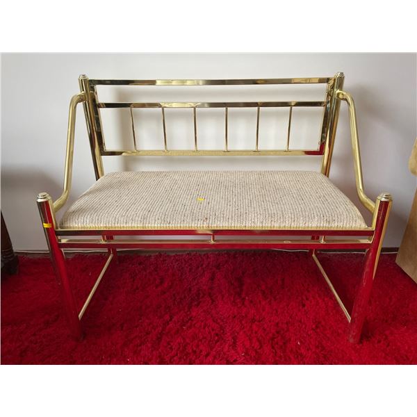 Vintage Brass Upholstered Bench 37Lx19Dx32H