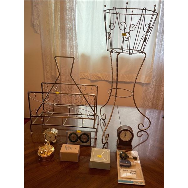 Iron Magazine Rack, Plant Stand, Clocks & More