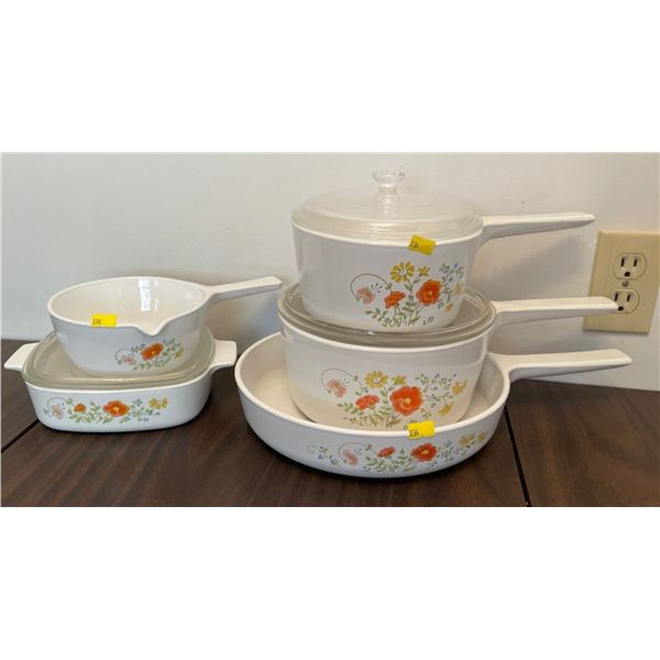 Vintage Retro Corningware 6 Piece Cook Set With 3 Lids