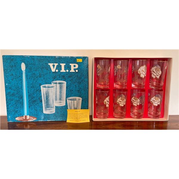 Vintage Dominion Glass Company - Brand New In Box, Glass Set, With 22KT Rims