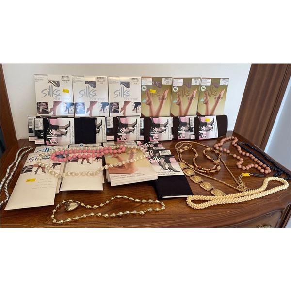 Assorted Collection Of Brand New Ladies Nylons & Costume Jewelry - Jones New York, Silks, & More