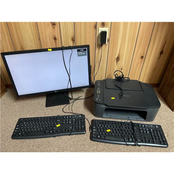 Assorted Collection Of Computer Components - LG 26" Monitor, Canon Printer, & Keyboards