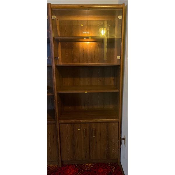 Brown Wood Book Shelf, Vintage Retro, With Glass Cabinet Doors 30.5Lx15.5Dx75H
