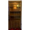 Image 1 : Brown Wood Book Shelf, Vintage Retro, With Glass Cabinet Doors 30.5Lx15.5Dx75H