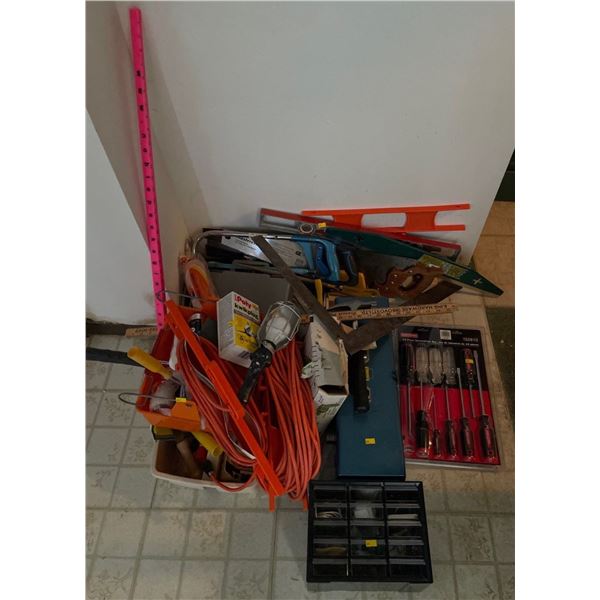 Assorted Collection Of Household Tools - Tool Box, Screwdrivers, Hand Saws, Levels & More