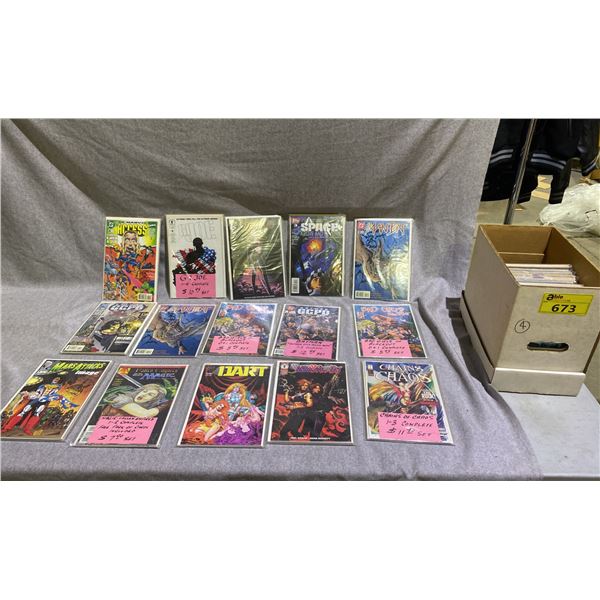 BOX OF COMIC BOOKS INCLUDING; THE BEAST, ACCESS, G.I. JOE, MAN-BAT, CHAINS OF CHAOS, HEART BREAKE...