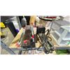 Image 2 : SHELF LOT OF ASSORTED ITEMS INCLUDING; MAKITA BELT SANDER, BLACK AND DECKER BELT SANDER, ROUTER