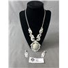 Image 1 : Lovely Vintage White Enamel On Metal Necklace & Matching Earrings Set