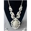 Image 2 : Lovely Vintage White Enamel On Metal Necklace & Matching Earrings Set