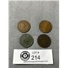 Image 2 : 4 Early Canadian Large 1 cent Coins, 1904,1908,1912 & 1918