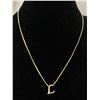 Image 1 : 925 Sterling Silver "L" w/ Tiny Stones Pendant & Chain Necklace