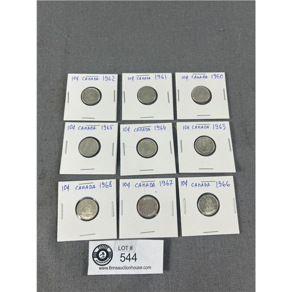 Lot of Canadian Silver Dimes from 1960-68