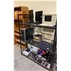 Image 2 : RACK OF ASSORTED ELECTRONICS INCLUDING; MONITORS, DESKTOP COMPUTER, SPEAKERS & MORE