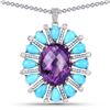 Image 1 : Amethyst, Turquoise, & Diamond Art Nouveau Pendant