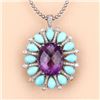 Image 2 : Amethyst, Turquoise, & Diamond Art Nouveau Pendant