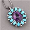 Image 3 : Amethyst, Turquoise, & Diamond Art Nouveau Pendant