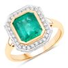 Image 1 : Octagon-Cut Zambian Emerald and Diamond Halo Ring