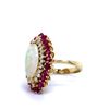 Image 2 : Vintage Navette Opal Ring with Ruby & Diamond Halo