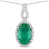 Image 1 : Oval-Cut Zambian Emerald and Diamond Halo Pendant