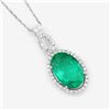 Image 2 : Oval-Cut Zambian Emerald and Diamond Halo Pendant