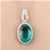 Image 3 : Oval-Cut Zambian Emerald and Diamond Halo Pendant