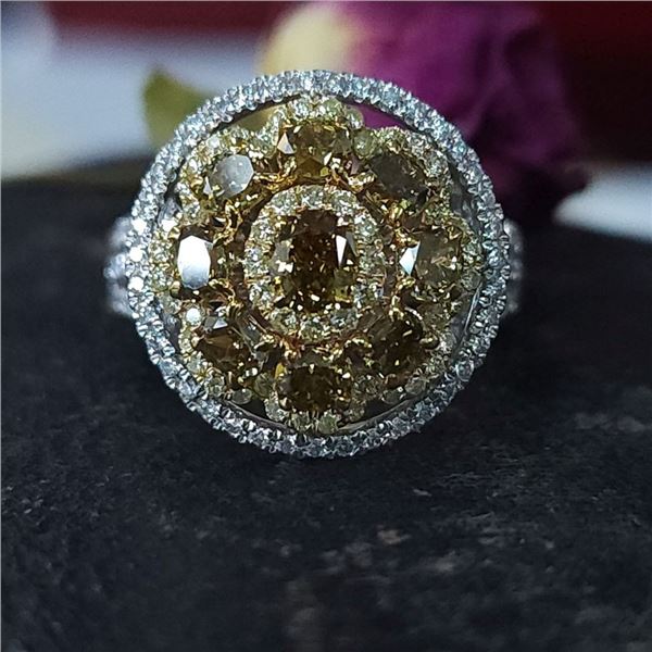 Fancy Color Diamond Flower Ring White Diamond Halo